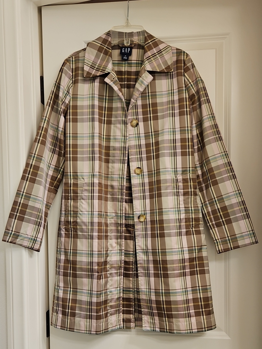 GAP Plaid Trench Coat in Brown and Pink